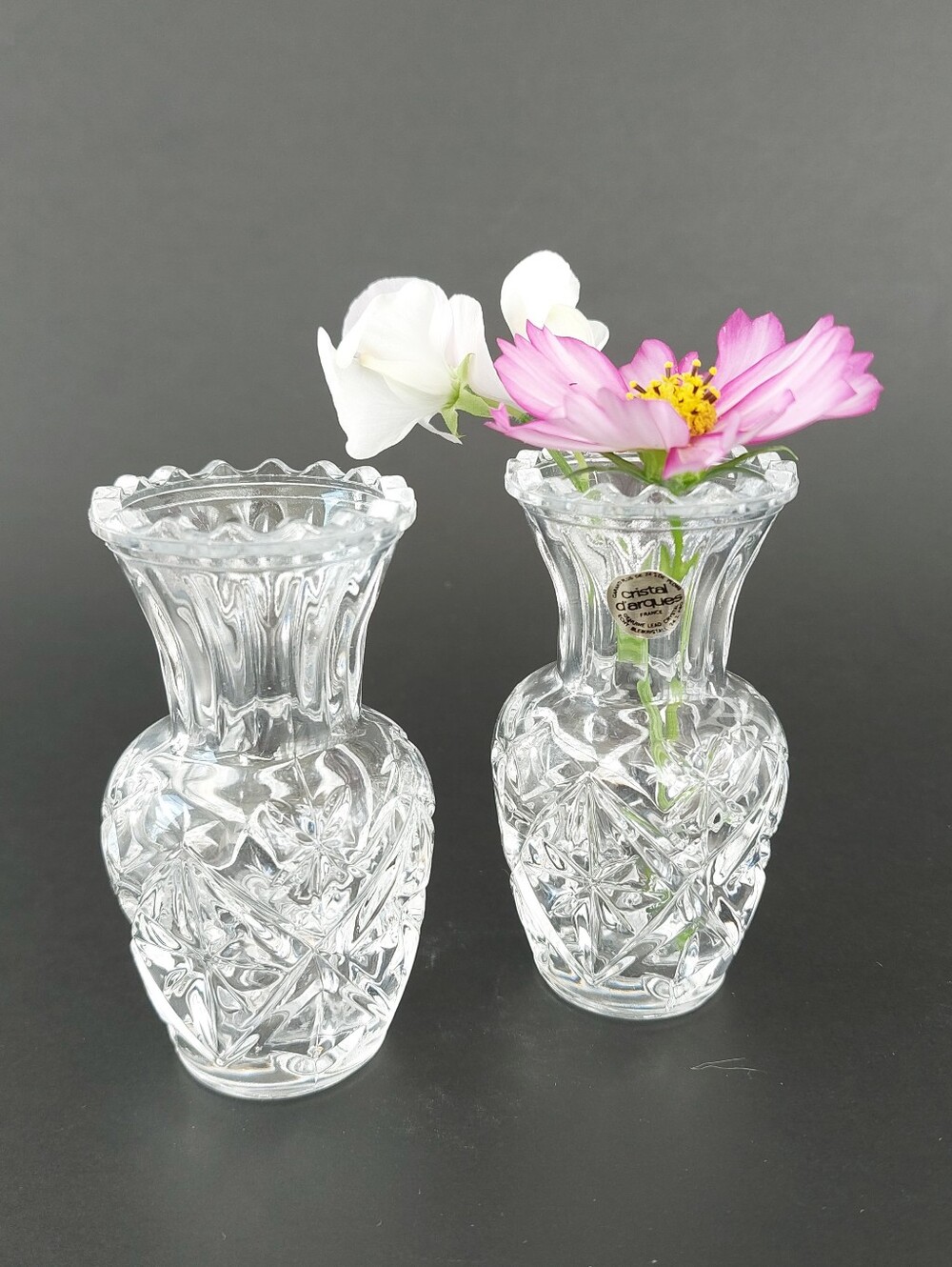 Vintage Cristal d'Arques France Crystal Mini Vases Pair Pineapple Toothpick 3.5"